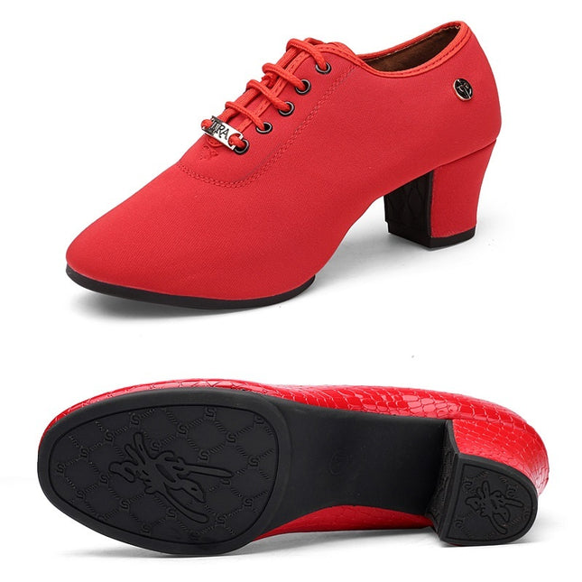 Women's Cowhide Square Dance Mid Heel Shoes