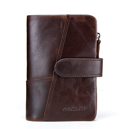 Portefeuille long élégant en cuir véritable pour homme avec fermeture à glissière