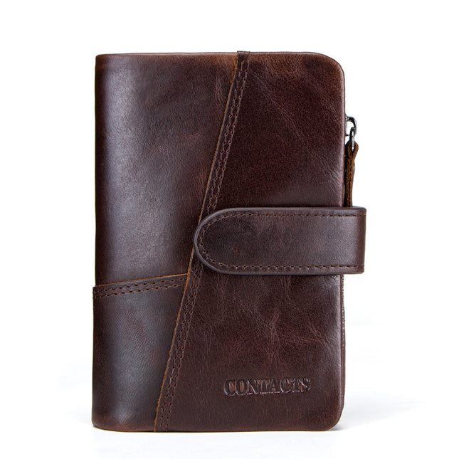 Stylish Genuine Leather Men's Long Wallet with Zipper Closure