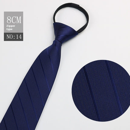 Black Men's Striped Blue Business Lazy Zip Tie