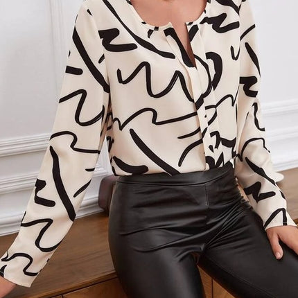 Ladies' Printed V-neck Fashionable Loose Shirt