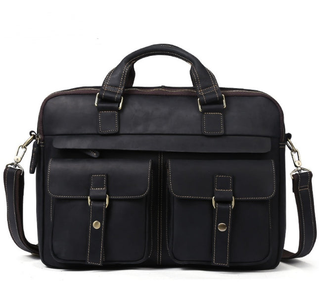 Sacoche d'affaires rétro en cuir véritable pour homme pour ordinateur portable 15,6" et accessoires
