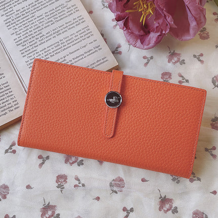 Luxury Genuine Leather Women's Wallet – Lychee Pattern, Long Hasp Coin Purse