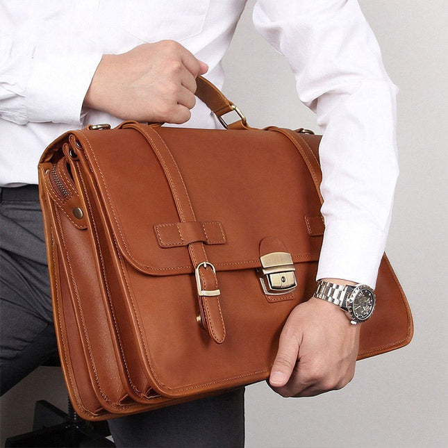 JMD - Mallette d'hiver en cuir de style britannique pour homme, poignée souple, surdimensionnée