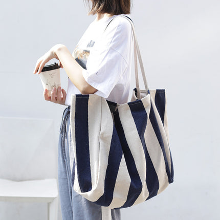 Sac à bandoulière en toile rayée de grande capacité pour femme