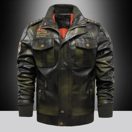 Men's Slim Fit Stand Collar Leather Jacket