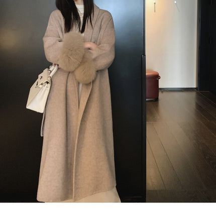 Cuff Detachable Fox Fur Elegant Double-sided Cashmere Coat