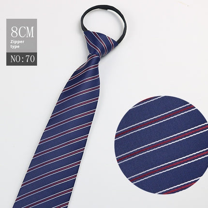 Black Men's Striped Blue Business Lazy Zip Tie