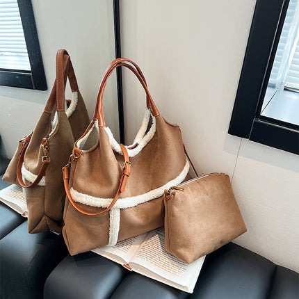 Lot de 2 sacs à main en daim de grande capacité pour femme en peluche pour l'hiver