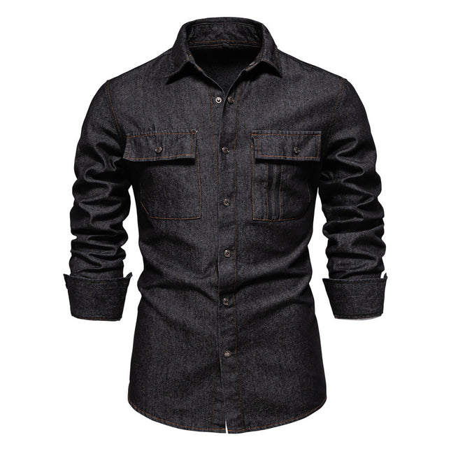 Chemise décontractée en pur coton délavé pour homme