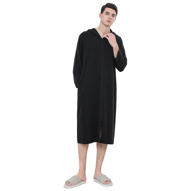 Zipper Hooded Bathrobe