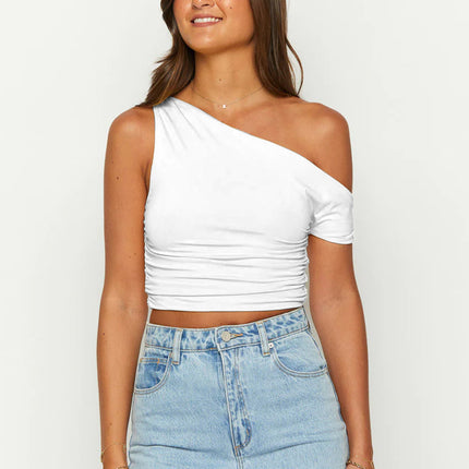 Slim One-shoulder Oblique Collar Crop Vest