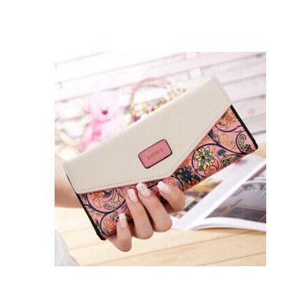 Portefeuille en cuir PU brodé floral pour femme BIRDS