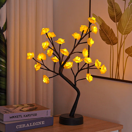 Lampe de table USB en forme d'arbre à fleurs et de roses
