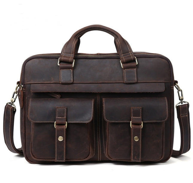 Sacoche d'affaires rétro en cuir véritable pour homme pour ordinateur portable 15,6" et accessoires