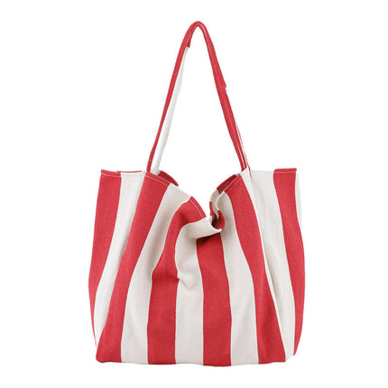 Sac à bandoulière en toile rayée de grande capacité pour femme