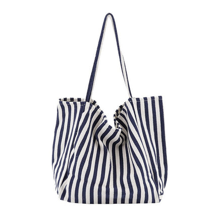 Sac à bandoulière en toile rayée de grande capacité pour femme