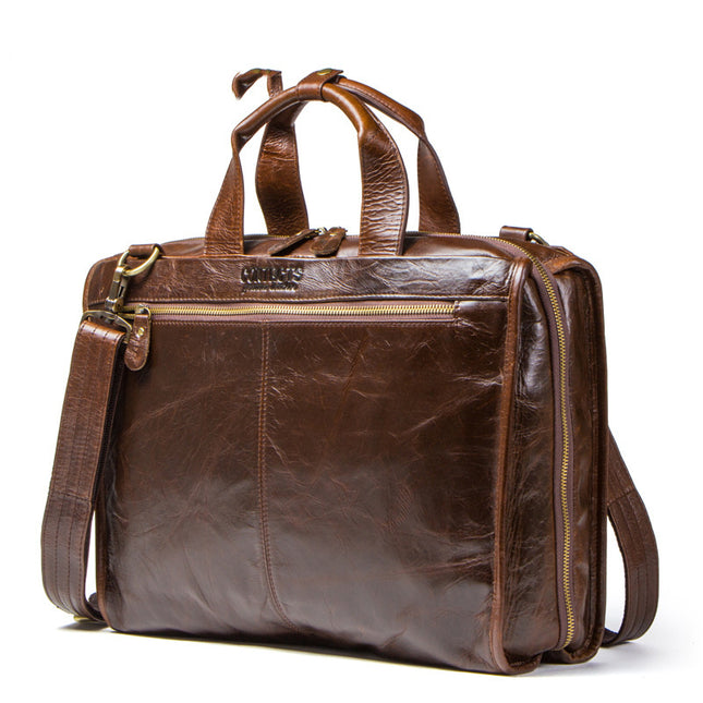 Sacoche d'affaires en cuir de vache marron pour homme, sac messager à bandoulière pour ordinateur portable