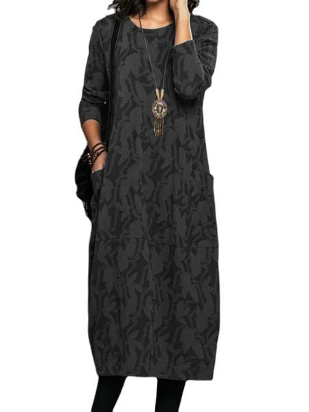 Mid-waist Sleeve Knitted Mid-length A- Line Dress