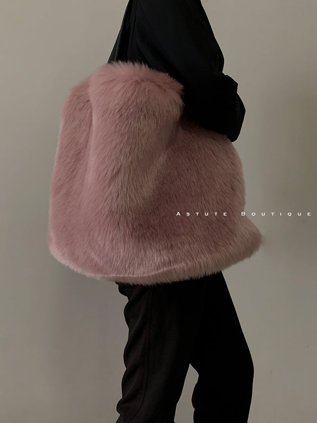 Sac à main en peluche de style européen pour femme – Grand modèle, motif fourrure
