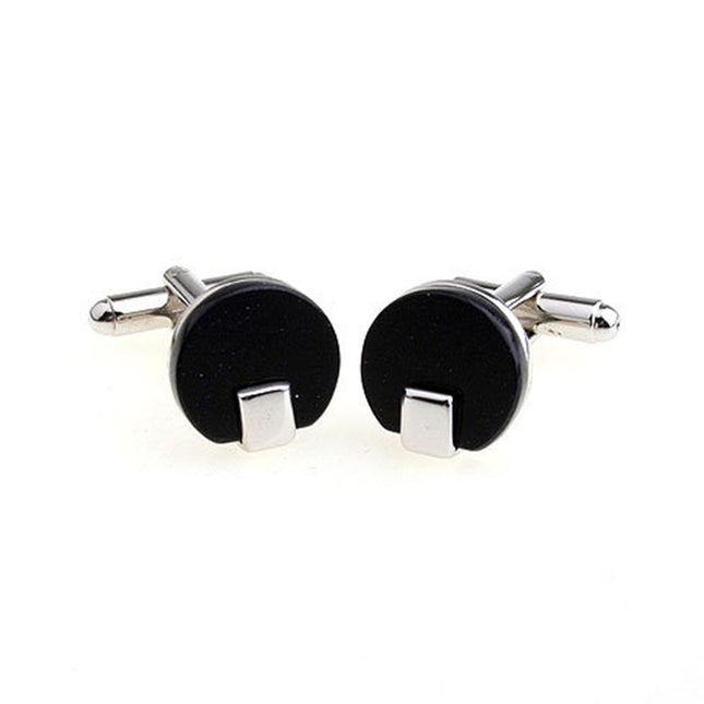 Boutons de manchette ronds en onyx noir pour homme