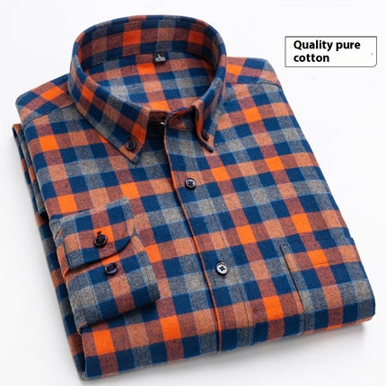 Cotton Brushed Plaid Long-Sleeved Shirt