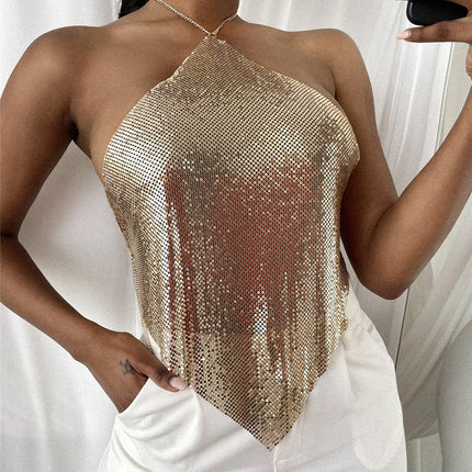 New Solid Color Metal Sequin Sling Top