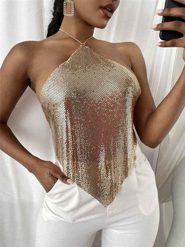 New Solid Color Metal Sequin Sling Top