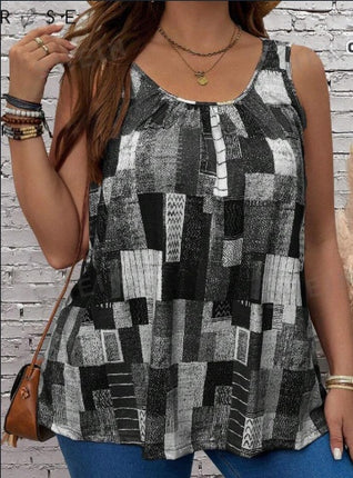 Plus Size Geometric Printed Tank