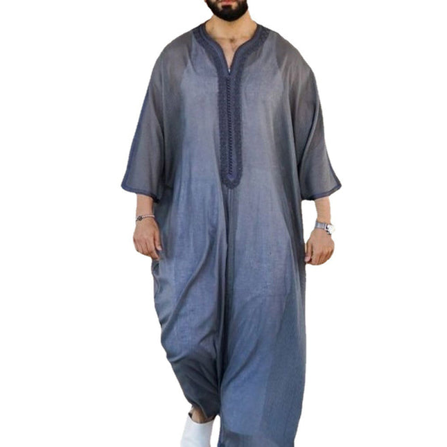 Men's Loose Linen Cotton Muslim Robe