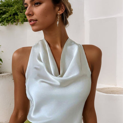 Solid Color Swing Collar Sleeveless Vest