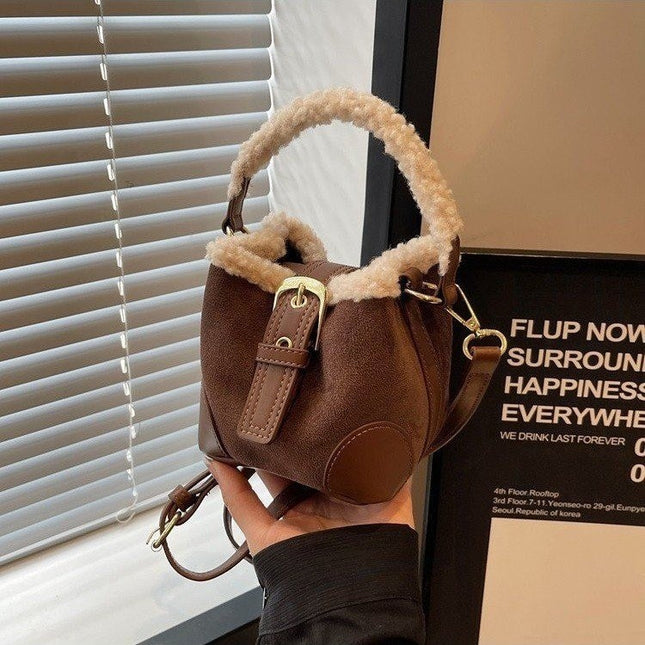 Sac à bandoulière rétro en peluche pour femme – Sac à bandoulière décontracté en cuir de créateur