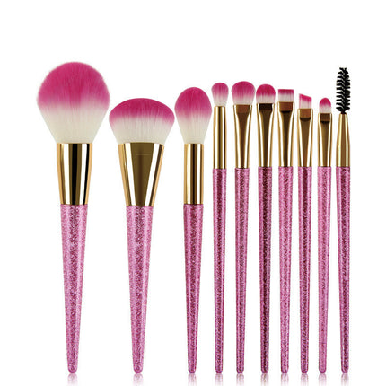 10-Piece 3D Pink Crystal Makeup Brush Set