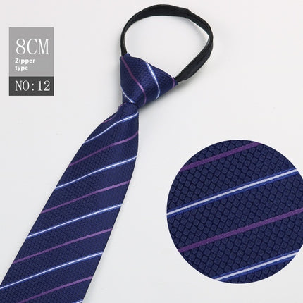 Black Men's Striped Blue Business Lazy Zip Tie
