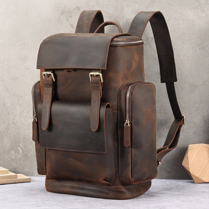 Sac à dos vintage en cuir pour homme - Sac de voyage grande capacité (56-75L)