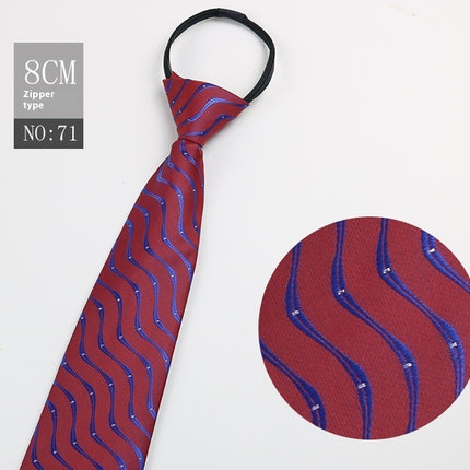 Black Men's Striped Blue Business Lazy Zip Tie