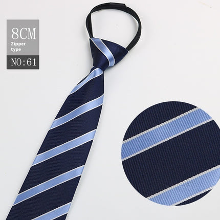 Black Men's Striped Blue Business Lazy Zip Tie