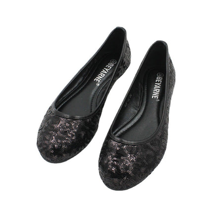 Shiny Sequin Fashion Pumps - Comfortable Flat Heel & Stylish