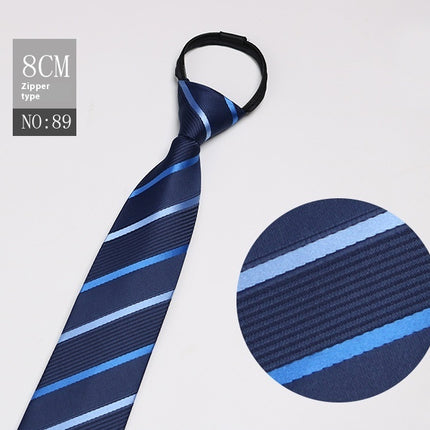 Black Men's Striped Blue Business Lazy Zip Tie