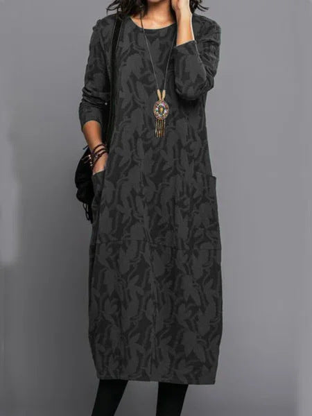 Mid-waist Sleeve Knitted Mid-length A- Line Dress