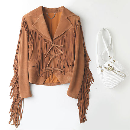Lapel Tassel Motorcycle Short Jacket