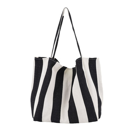 Sac à bandoulière en toile rayée de grande capacité pour femme