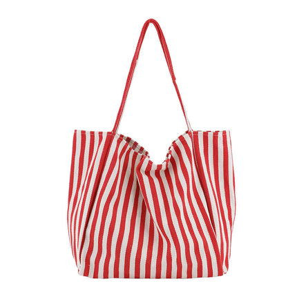 Sac à bandoulière en toile rayée de grande capacité pour femme
