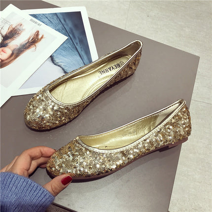 Shiny Sequin Fashion Pumps - Comfortable Flat Heel & Stylish