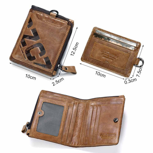Men's Retro Cowhide Wallet with Zipper – Stylish & Versatile