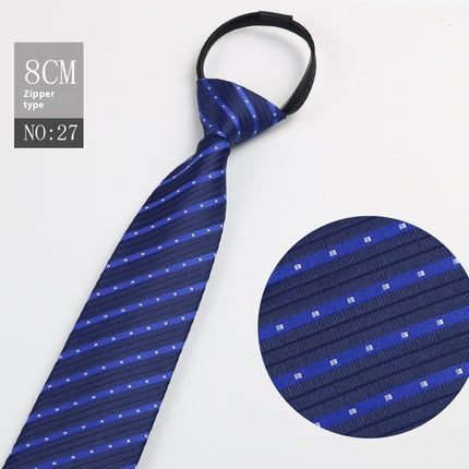 Black Men's Striped Blue Business Lazy Zip Tie