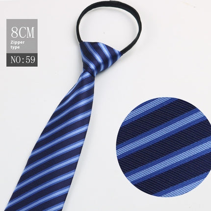 Black Men's Striped Blue Business Lazy Zip Tie