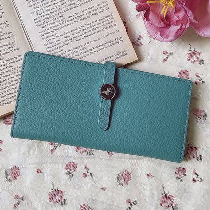 Luxury Genuine Leather Women's Wallet – Lychee Pattern, Long Hasp Coin Purse