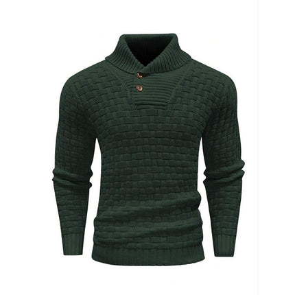 Pull à col roulé slim pour homme avec bouton, design tendance, décontracté, couleur unie, vêtements