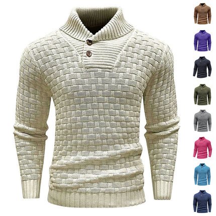 Pull à col roulé slim pour homme avec bouton, design tendance, décontracté, couleur unie, vêtements
